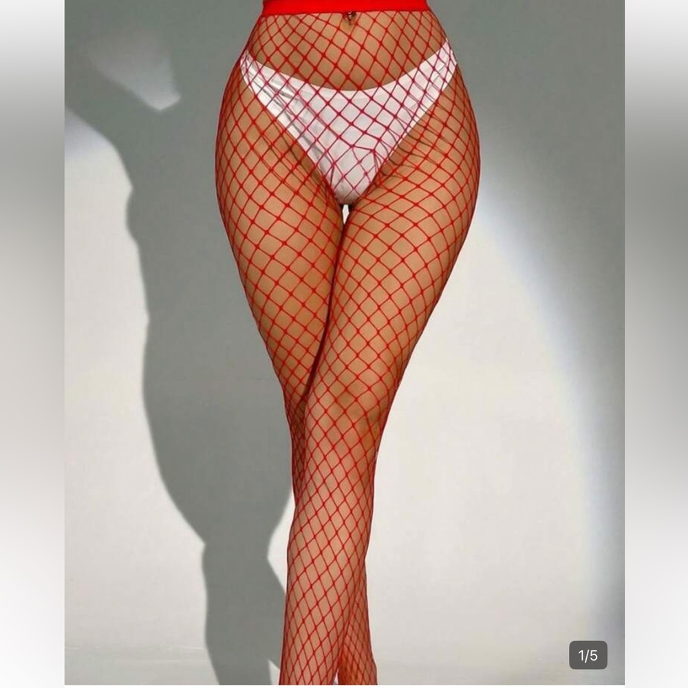 2/25$🔥Red Fishnet Tights for Women - Stylish Sheer Legwear